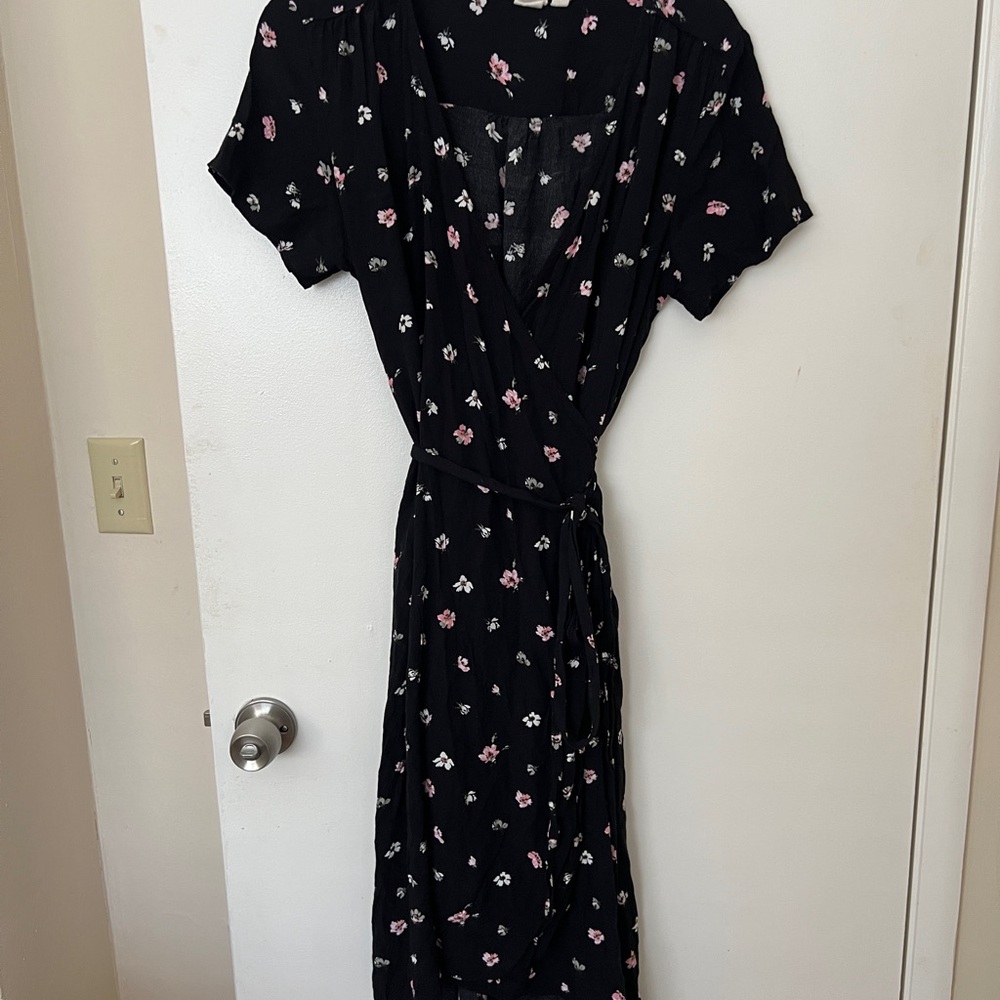 Floral Black Wrap Dress